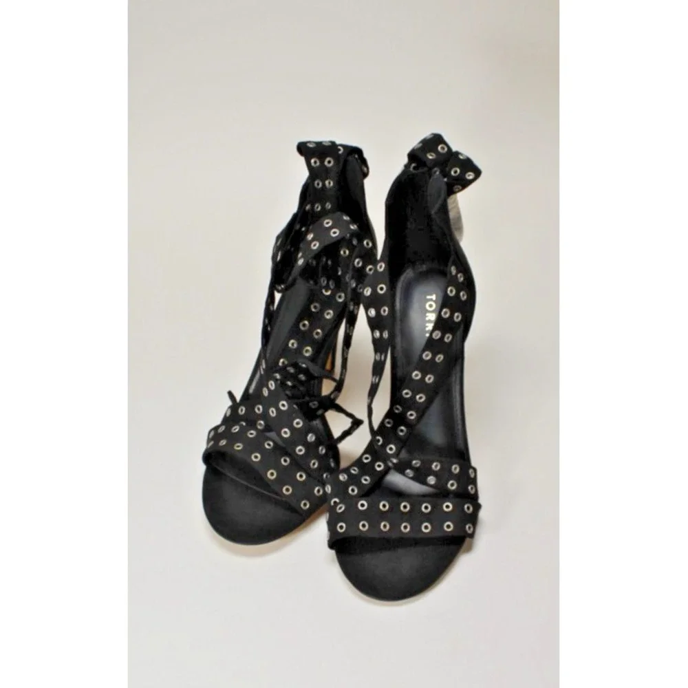 Torrid Black Grommet Strap Heels Size 9 | Suede Zip Back Lace Up Whimsigoth